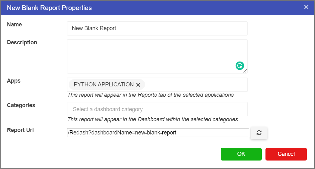 Blank Reports Properties