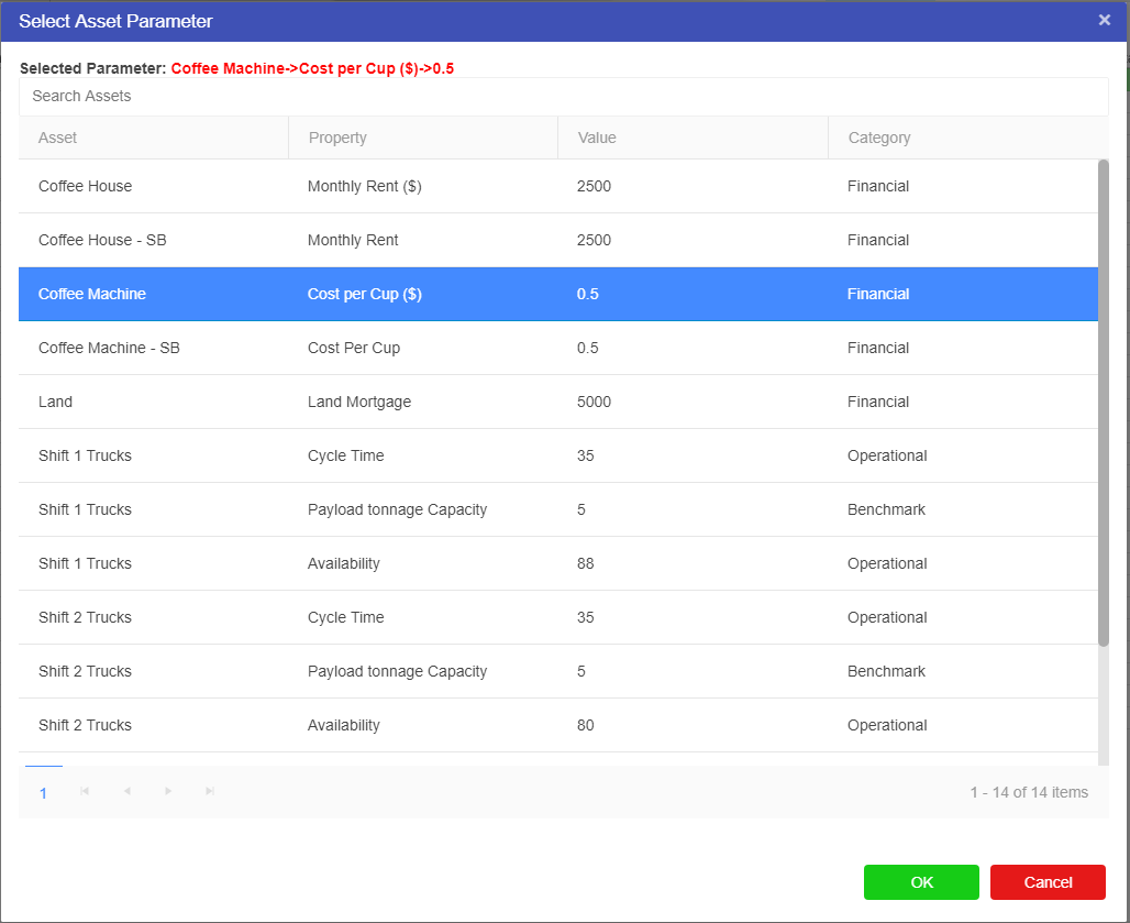 Select Asset parameter